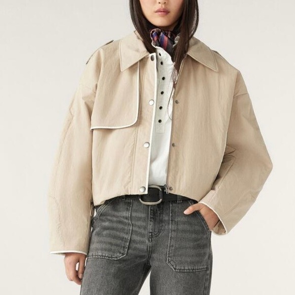 ba&sh Korence Cropped Trench Coat Beige size XS Cotton Utility Minimalist - Picture 2 of 14